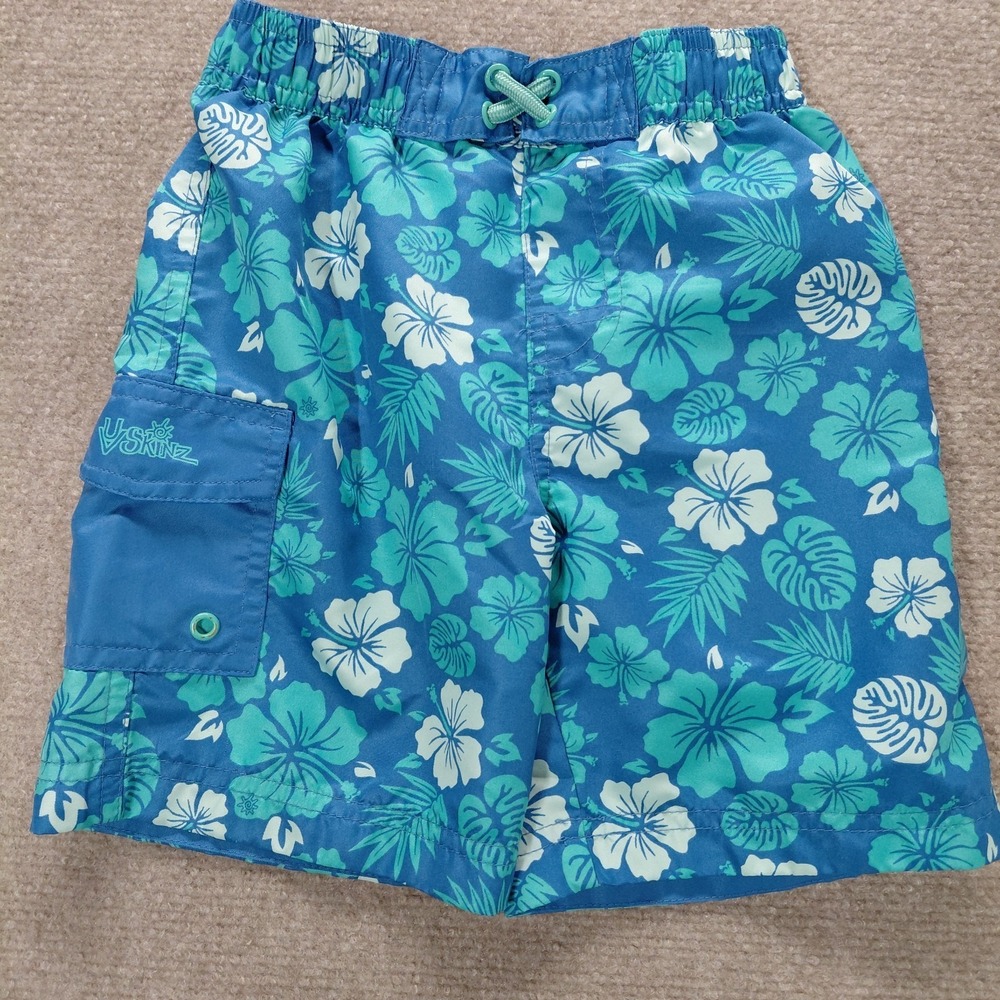 UV Skins Blue Floral Hawaiian Breif Lined Swim Shorts Toddler Boy Size 5